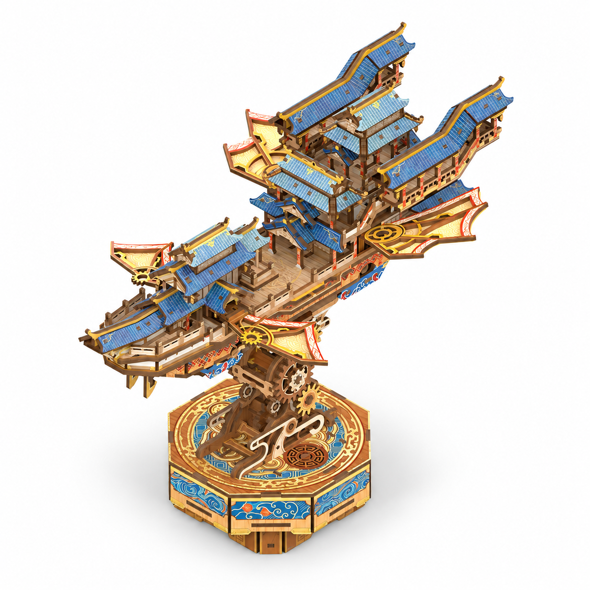 Tonecheer Wind Voyager 3D Wooden Puzzle – 421-Piece Mechanical Flying Ship Model Kit with Music & Moving Wings