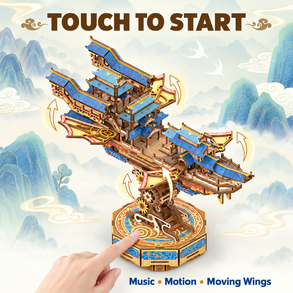 Tonecheer Wind Voyager 3D Wooden Puzzle – 421-Piece Mechanical Flying Ship Model Kit with Music & Moving Wings